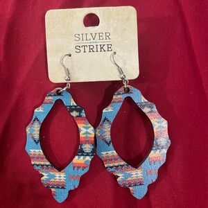 Silver Strike Blue Patterned Earrings New Mexico Arizona Western